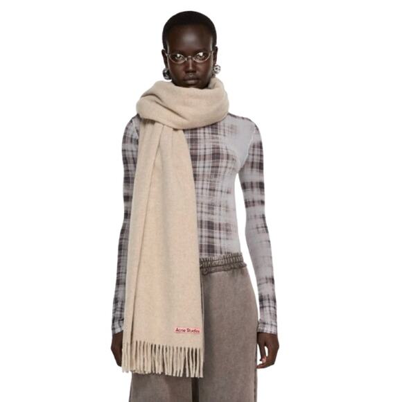 Acne Studios Fringe wool scarf - oversized Oatmeal melange - Picture 1 of 5